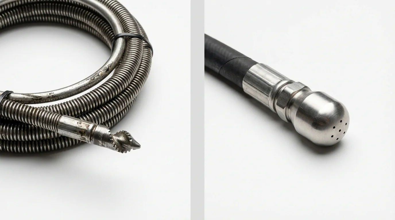 Drain snake cable and hydro jetting nozzle used for drain cleaning in Boulder Creek, CA